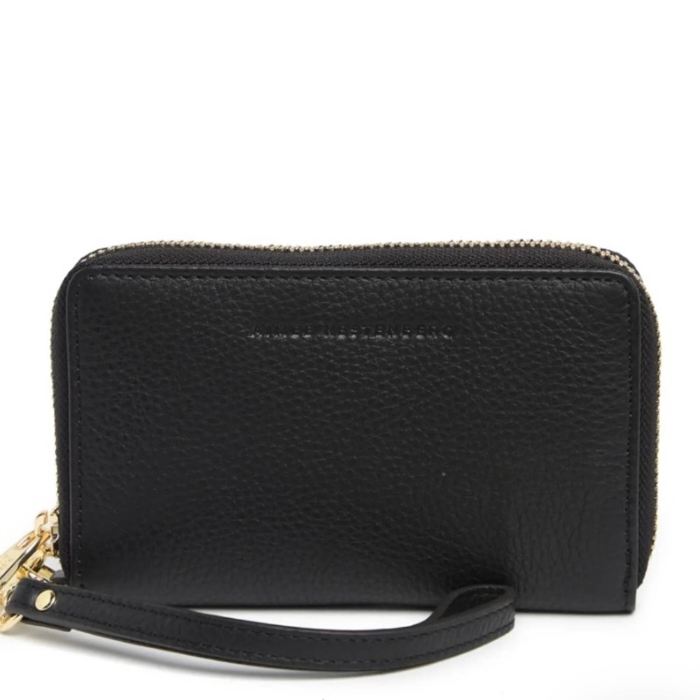 Aimee Kestenberg Dixon Wristlet Wallet Black Leather Gold Hardware Zip Around
